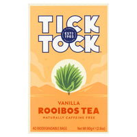 TICK TOCK TEAS Rooibos Vanilla, Naturally Caffeine Free Red Bush Herbal Tea, Rich in Anti-Oxidants, South African, Superfood, Packaging May Vary, 2.8 Oz, 40 Count