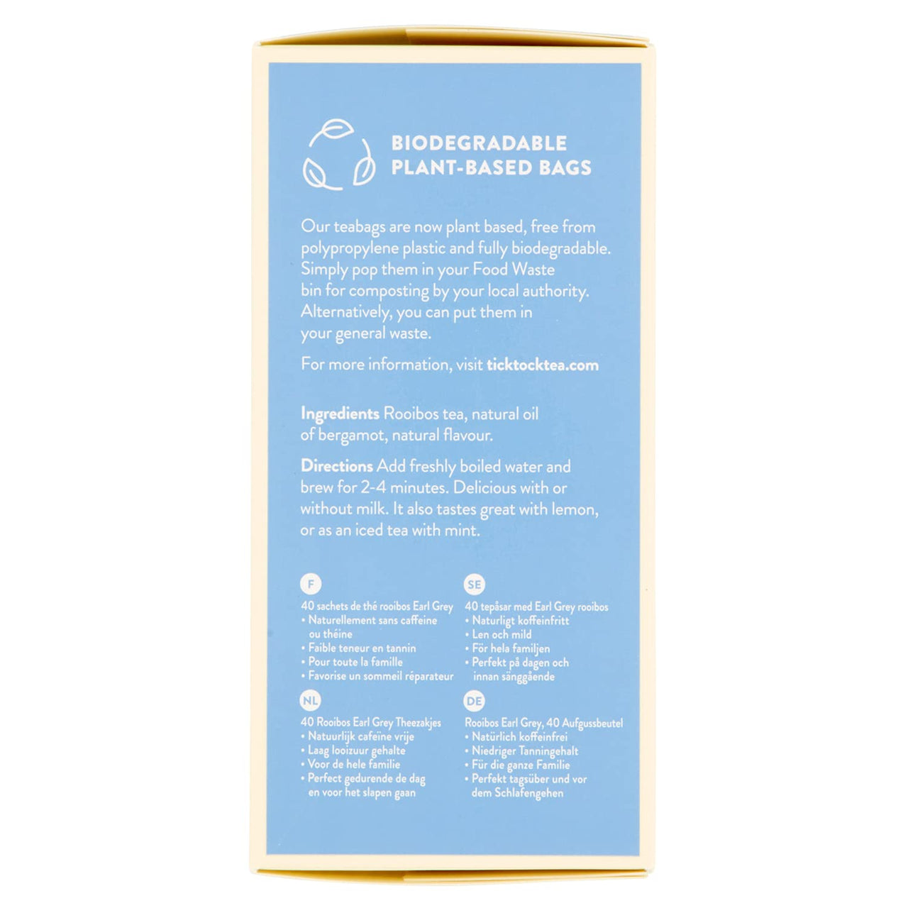 TICK TOCK TEAS Bags Earl Grey Rooibos Tea, 40 Count - Packaging May Vary