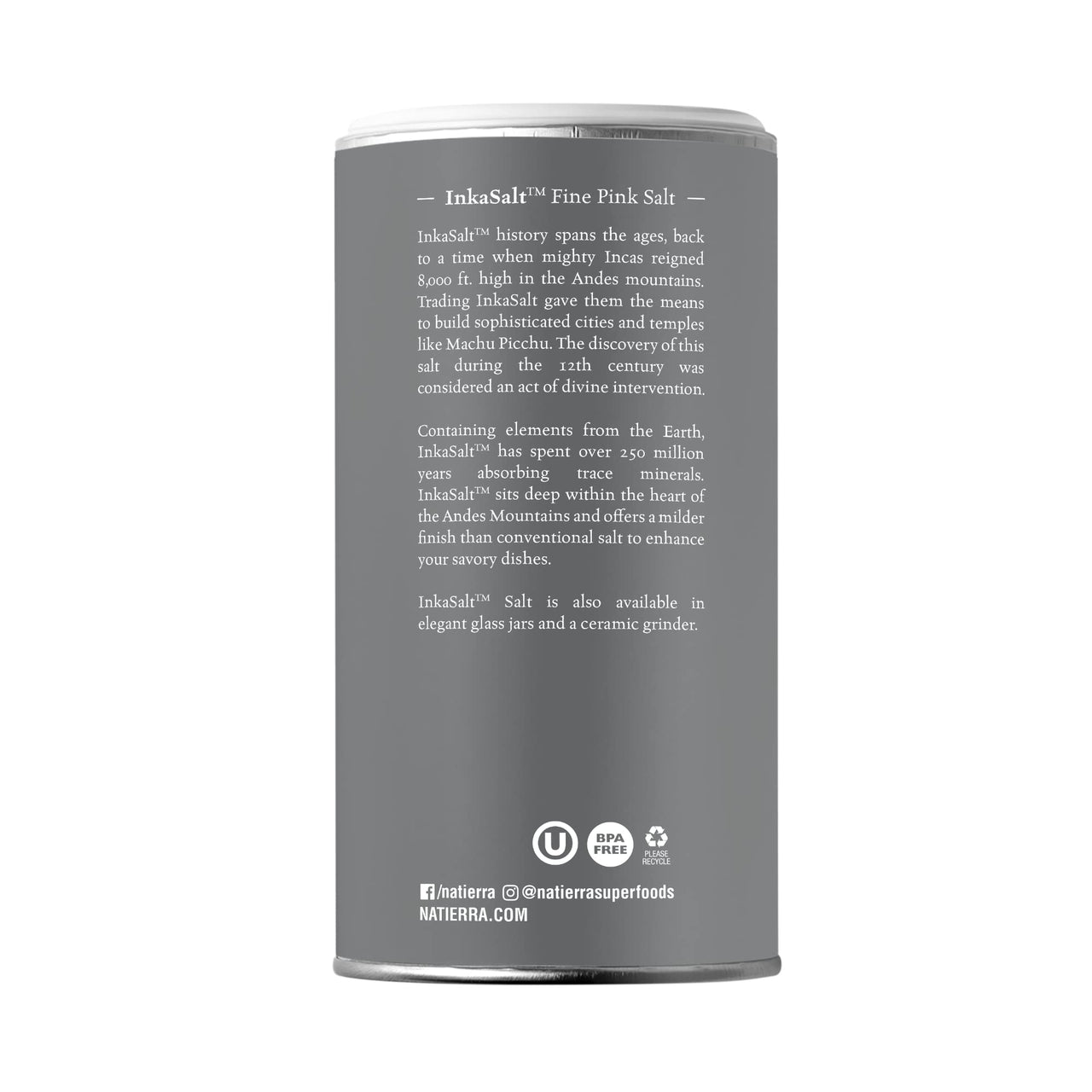 NATIERRA Himalania Fine InkaSalt Pink Salt Shaker | Unrefined & Non-GMO | 6 Ounce