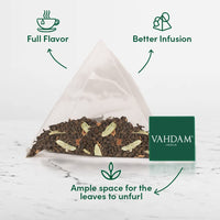 VAHDAM, Organic India's  Original Masala Chai Tea Bags (15 Pyramid Tea Bags) No added flavoring | USDA Organic- Black Tea, Cardamom, Cinnamon, Black Pepper & Clove | Premium Eco-Conscious Tea Bags