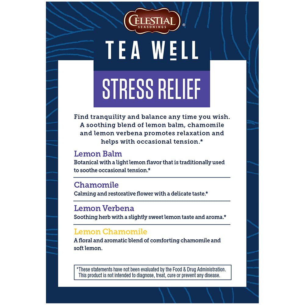 Celestial Seasonings TeaWell Herbal Tea, Stress Relief, Lemon Chamomile, Caffeine Free Wellness Tea, 12 Tea Bags (Pack of 1)