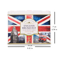 Ahmad Tea Black Tea, Nostalgic Britain Metal Caddy, English Breakfast Tea, 20 foil teabags - Caffeinated & Sugar-Free