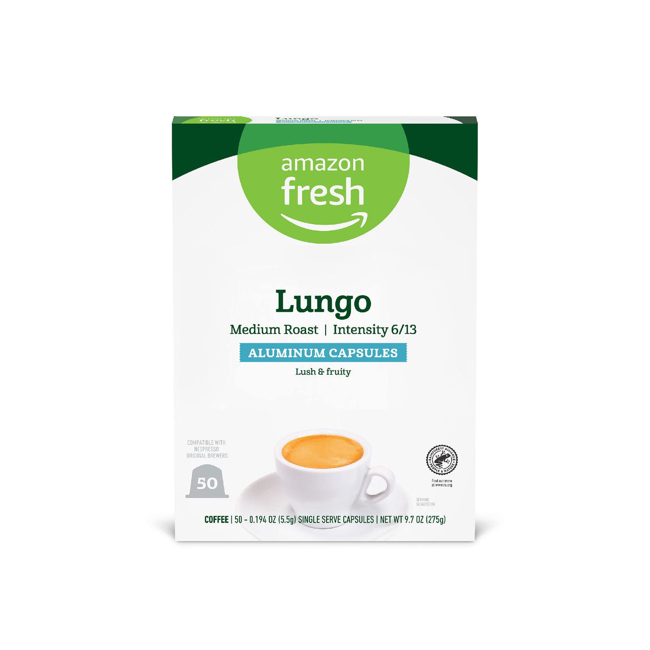 Fresh Lungo Medium Roast Aluminum Capsules, Compatible with Nespresso Original Brewers, Intensity 6/13, 50 Count (5 Packs of 10)
