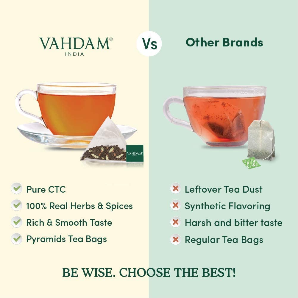 VAHDAM, Organic India's  Original Masala Chai Tea Bags (15 Pyramid Tea Bags) No added flavoring | USDA Organic- Black Tea, Cardamom, Cinnamon, Black Pepper & Clove | Premium Eco-Conscious Tea Bags