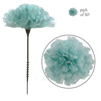 Larksilk Blue Silk Carnation Picks, Artificial Flowers for Weddings, Decorations, DIY Decor, 50 Count Bulk, 3.5