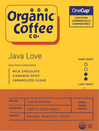 The Organic Coffee Co. Compostable Coffee Pods - Java Love (12 Ct) K Cup Compatible including Keurig 2.0, Medium Roast