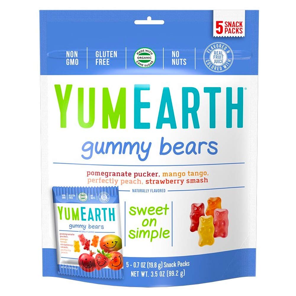 YumEarth Gluten Free Gummy Bears, Assorted Flavors, 99 grams, 5 Snack Packs Per Bag