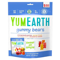 YumEarth Gluten Free Gummy Bears, Assorted Flavors, 99 grams, 5 Snack Packs Per Bag
