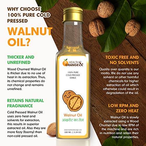 H&O Walnut Oil - 100% Pure Cold Pressed Edible Akhrot Ka Tel - 100ml Glass Bottle