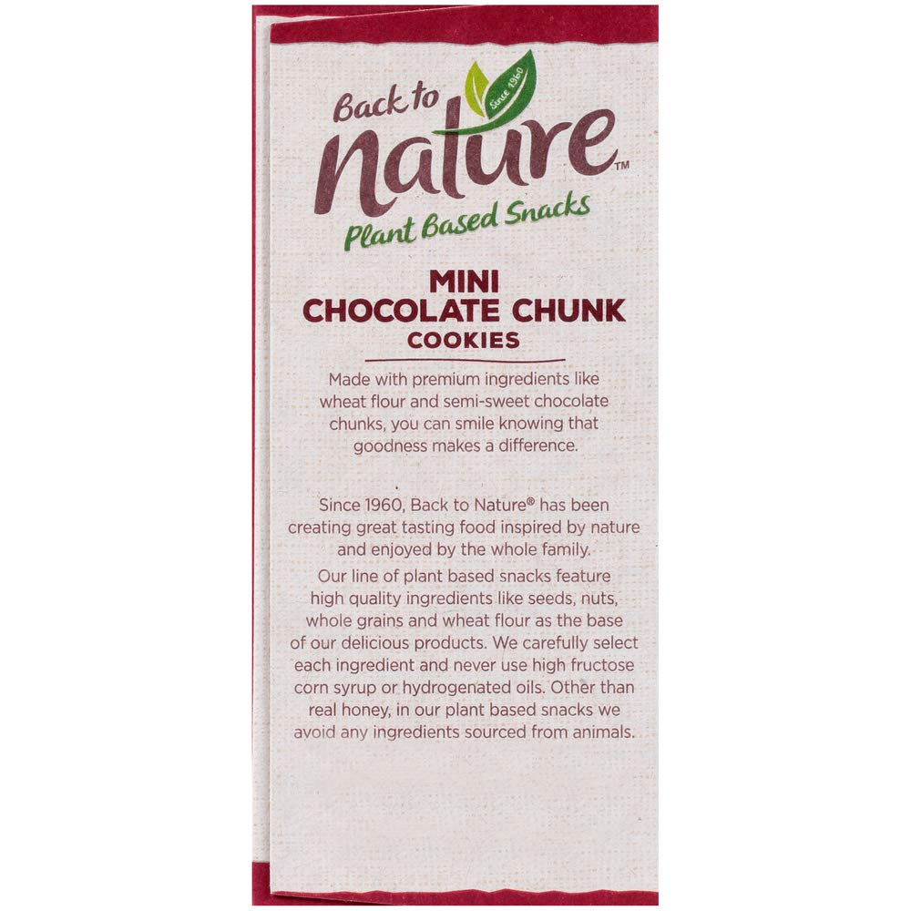 Back to Nature Non-GMO Cookies, Mini Chocolate Chunk, 1.25 Ounce Grab & Go Bags, 6 Count