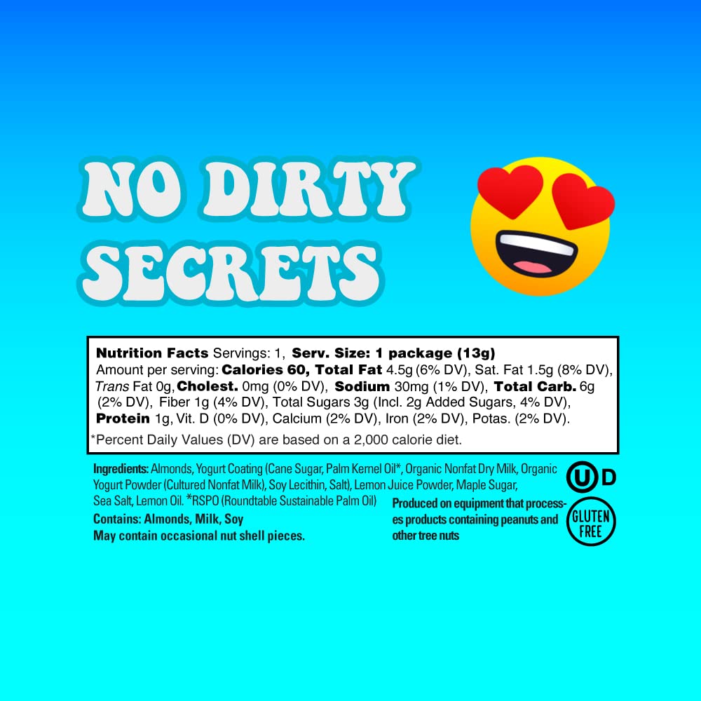 SkinnyDipped Lemon Bliss Yogurt Covered Almonds, Healthy Snack, Plant Protein, Gluten Free, 0.46 Ounce (Pack of 24)