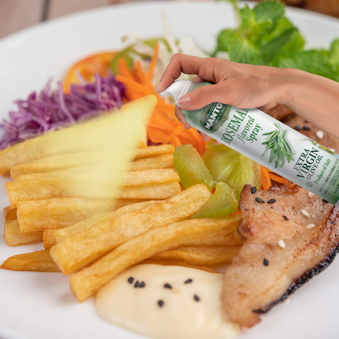 Mantova Black Truffle Flavored Extra Virgin Olive Oil Spray, heart-healthy cooking spray perfect for salads and pasta sauces, 100% natural cooking oil made in Italy, olive oil dispenser bottle sprays, drips, or streams with no waste, 8 oz