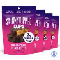 SkinnyDipped Dark Chocolate Peanut Butter Cups, 2g Sugar per Cup, Keto Friendly, No Palm Oil, Gluten Free, 3.2oz, 4 Pack (24 Cups Total)