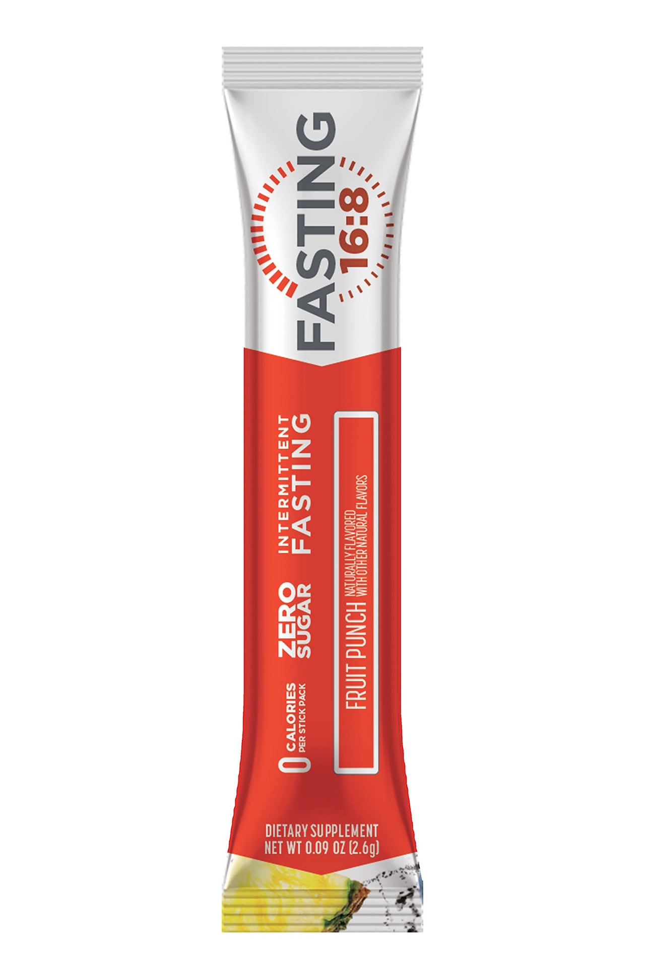 Fasting 16:8 Intermittent Fasting Drink Mix - 0 Sugar - 0 Calories - Fruit Punch Flavor - 18 Stick Packs - Pantry Friendly,Red