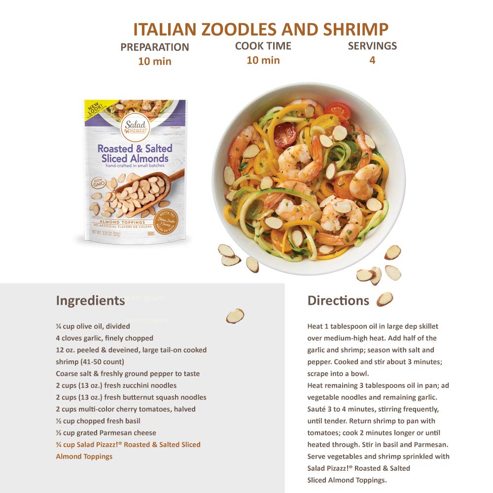 Salad Pizazz Almond Toppings, Oven Roasted Sea Salt, Snack Mix and Salad Topping, Non-GMO, All-Natural, Resealable Bag, 3.25 Oz