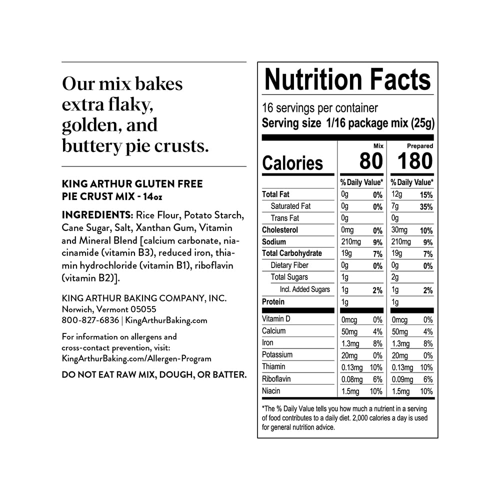 King Arthur Flour Gluten Free Pie Crust Mix, Packaging May Vary, 14 Oz