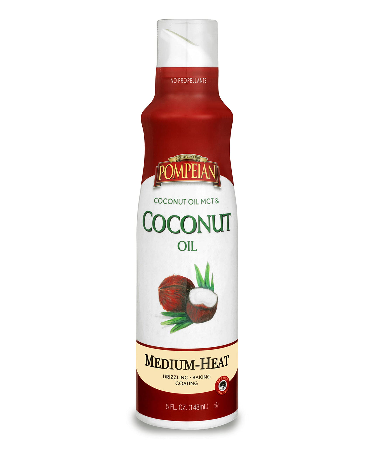 Pompeian Coconut Oil Non-Stick Cooking Spray, Subtle Coconut Flavor, Perfect for Seafood and Baking Coating, Naturally Gluten Free, Non-Allergenic, Non-GMO, No Propellants, 5 FL. OZ., Single Bottle