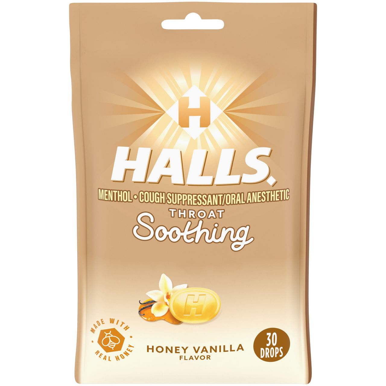 HALLS Soothe Honey Vanilla Cough Drops, 30 Drops