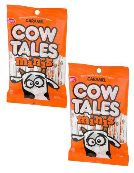 CGT Goetze's  Caramel Cow Tales Minis Original Flavor Chewy Caramel with Cream Center Individually Wrapped Sticks Easter Halloween Christmas Trick or Treat Gift Box Basket Stuffers Snack 4oz(Pack of 2)