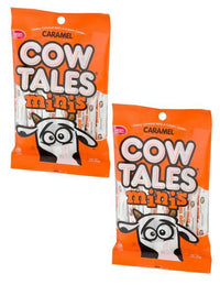 CGT Goetze's  Caramel Cow Tales Minis Original Flavor Chewy Caramel with Cream Center Individually Wrapped Sticks Easter Halloween Christmas Trick or Treat Gift Box Basket Stuffers Snack 4oz(Pack of 2)
