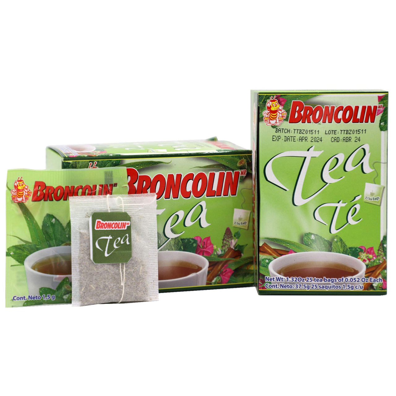 Broncolin Tea, Natural Remedy, Herbal Tea made with Plant Extracts, Helps Soothe an Irritated Throat, 2-Pack of 25 Tea Bags, 2 Boxes