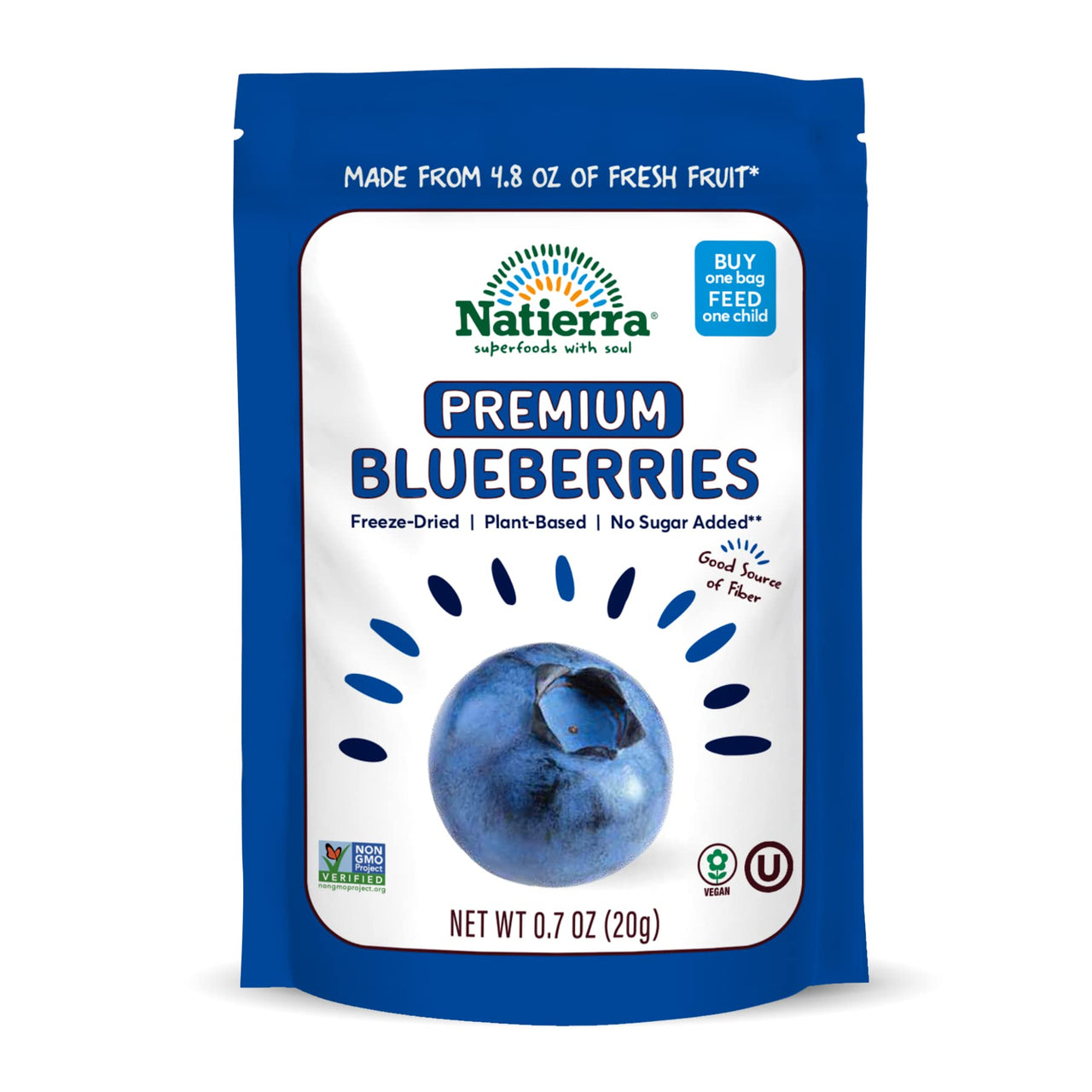 NATIERRA Premium Freeze-Dried Blueberries | Non-GMO & Vegan | 0.7 Ounce (Pack of 8)