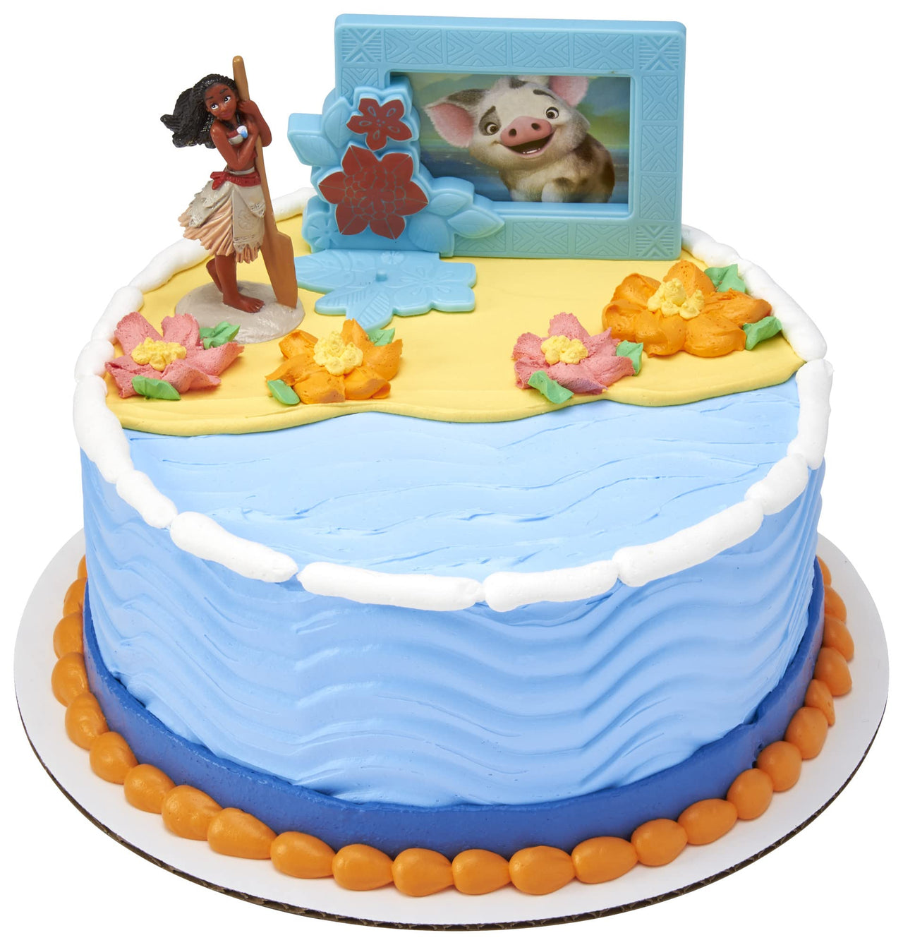 DecoSet Disney Moana Adventures in Oceania Cake Topper, 2-Piece Cake Decorations with Figurine and Photo Frame Featuring Moana and Pua