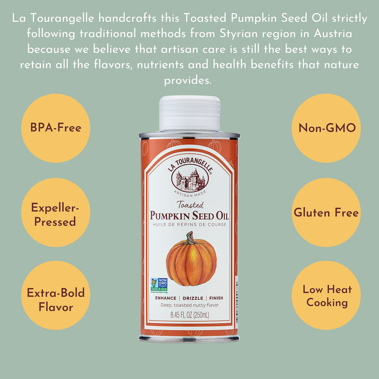 La Tourangelle, Toasted Pumpkin Seed Oil, Great for Cooking, Salad Dressings, Pastas, and Spreads - Health and Beauty Oil, 8.45 fl oz