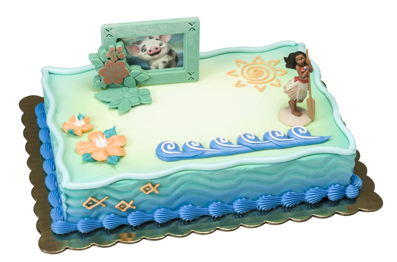 DecoSet Disney Moana Adventures in Oceania Cake Topper, 2-Piece Cake Decorations with Figurine and Photo Frame Featuring Moana and Pua