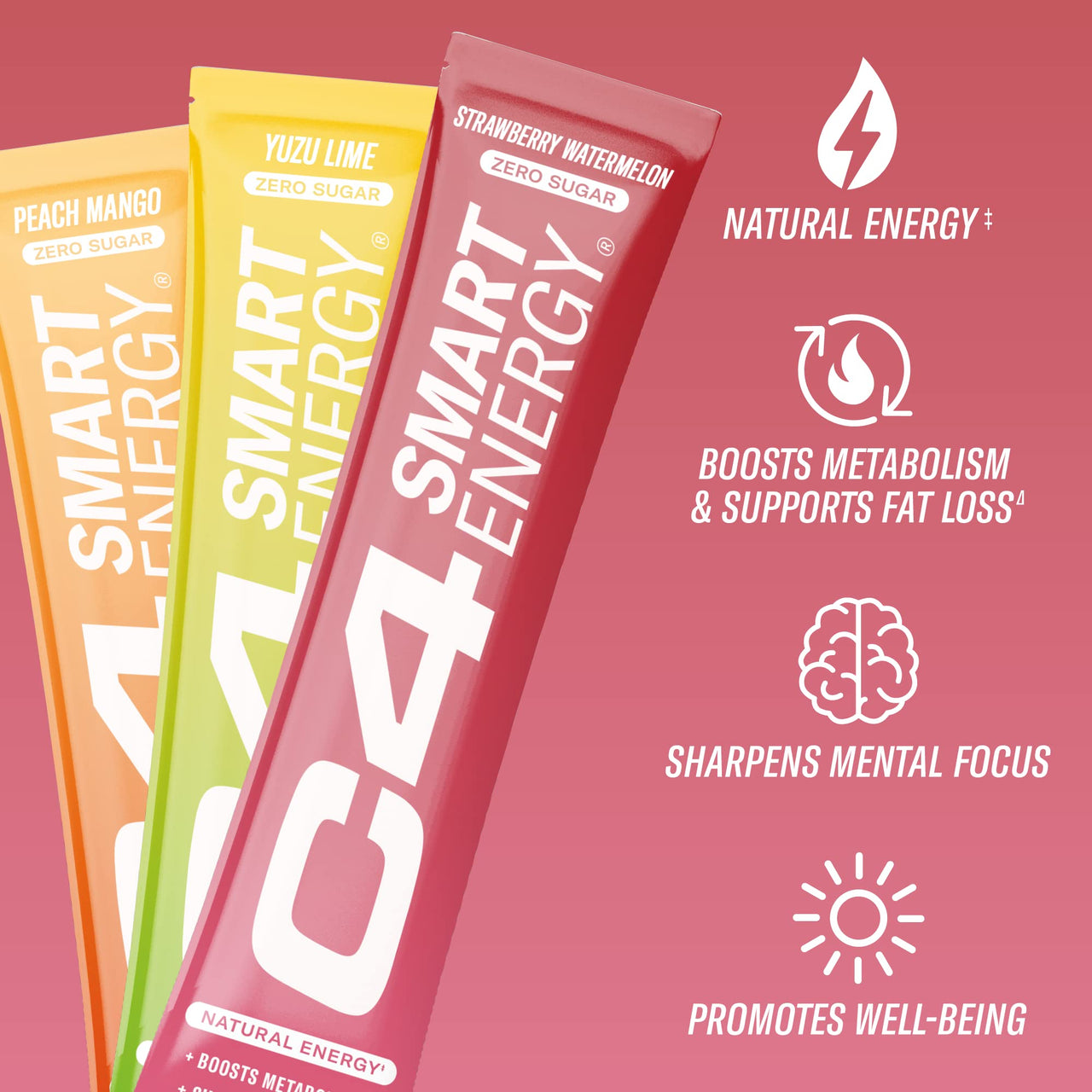 C4 Smart Energy Powder On-the-Go Stick Pack - Sugar Free Performance Fuel & Nootropic Brain Booster, Coffee Substitute or Alternative | Strawberry Watermelon - 20 Count