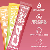 C4 Smart Energy Powder On-the-Go Stick Pack - Sugar Free Performance Fuel & Nootropic Brain Booster, Coffee Substitute or Alternative | Peach Mango - 14 Count
