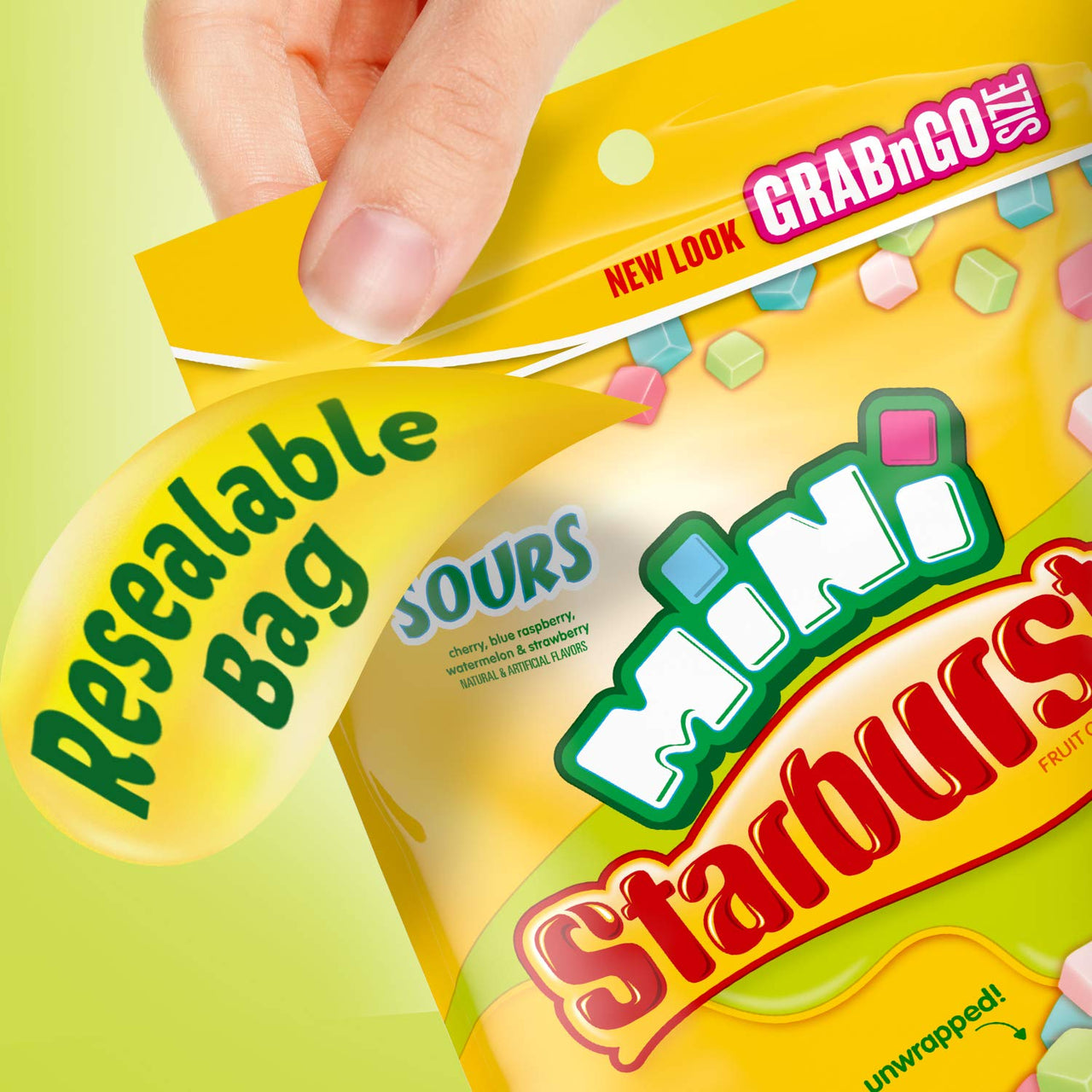 STARBURST Sours Minis Fruit Chews Candy, 8-Ounce Grab N Go Size Resealable Bag