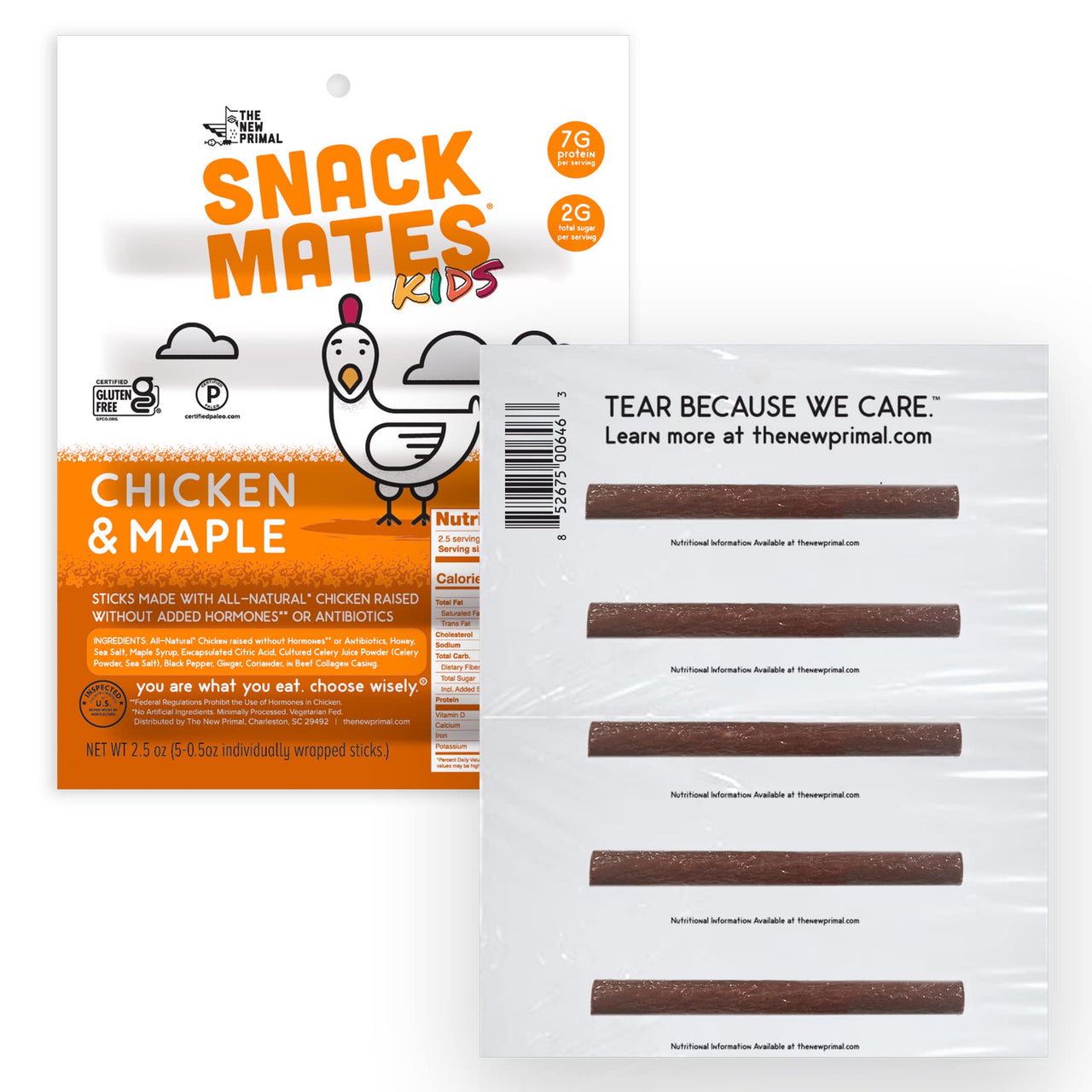 The New Primal, Chicken Maple Sticks Snack Mates Kids. 0.5 Ounce (Pack of 5)