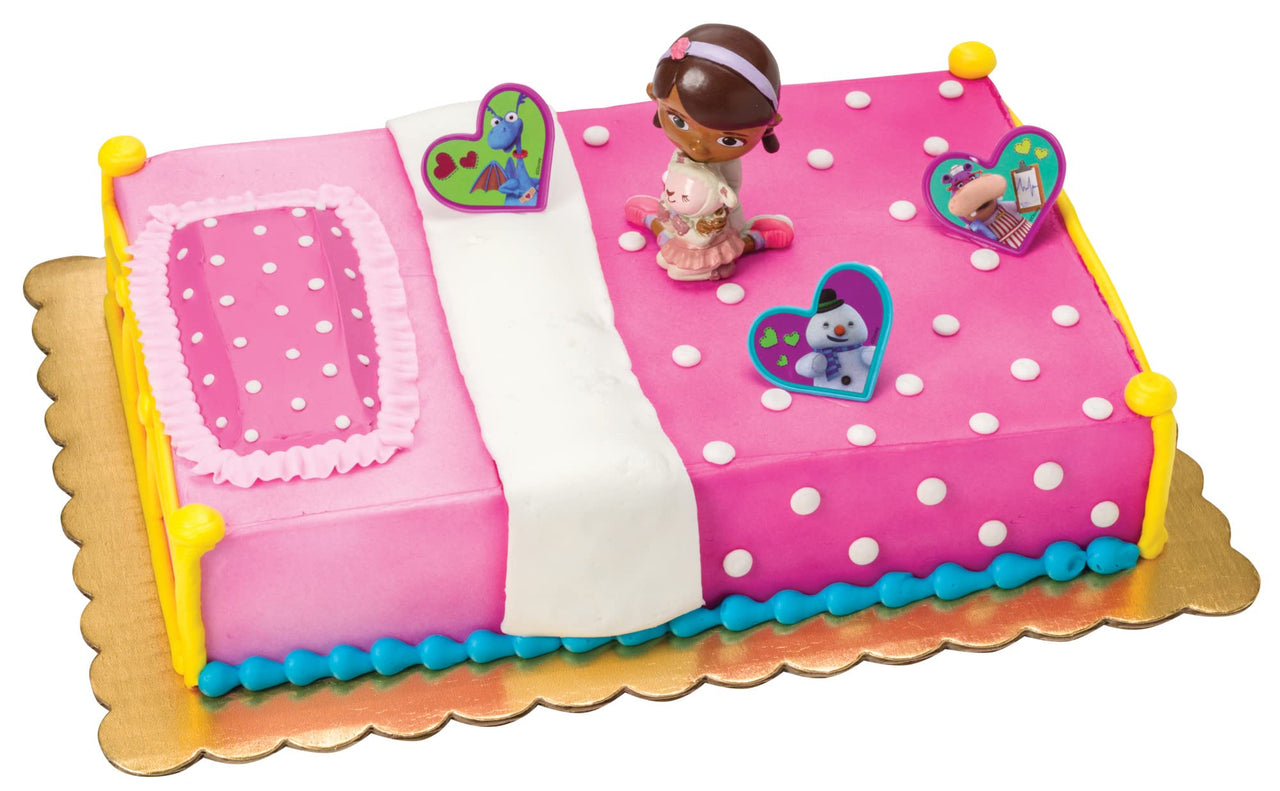 DecoSet Doc McStuffins Doc & Lambie Cake Toppers, 4-Piece Set with Doc and Lambie Figurines, Sharable Rings, Create Awesome Party Decorations for Cakes or Cupcakes
