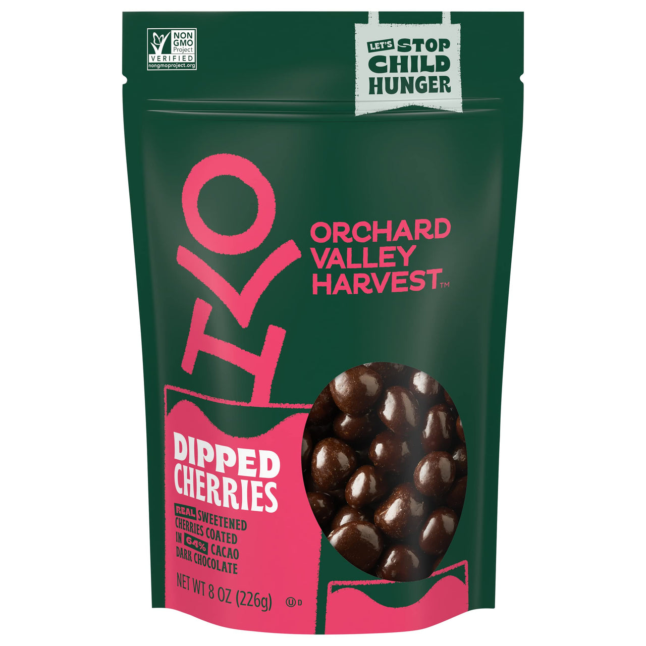 Orchard Valley Harvest Dark Chocolate Dipped Cherries, 1 Pack (8oz), Made With Real Sweetened Cherries, Gluten Free, Non-GMO, Stand Up Bag