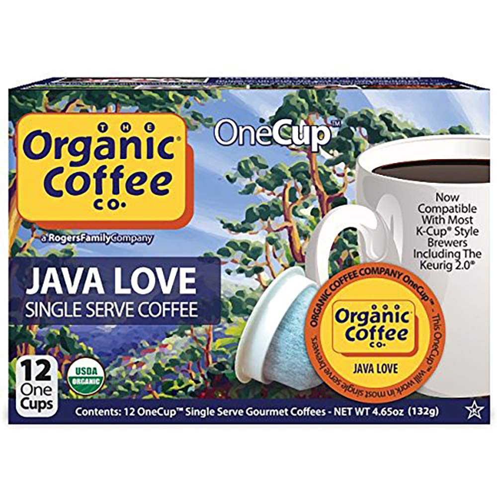 The Organic Coffee Co. Compostable Coffee Pods - Java Love (12 Ct) K Cup Compatible including Keurig 2.0, Medium Roast