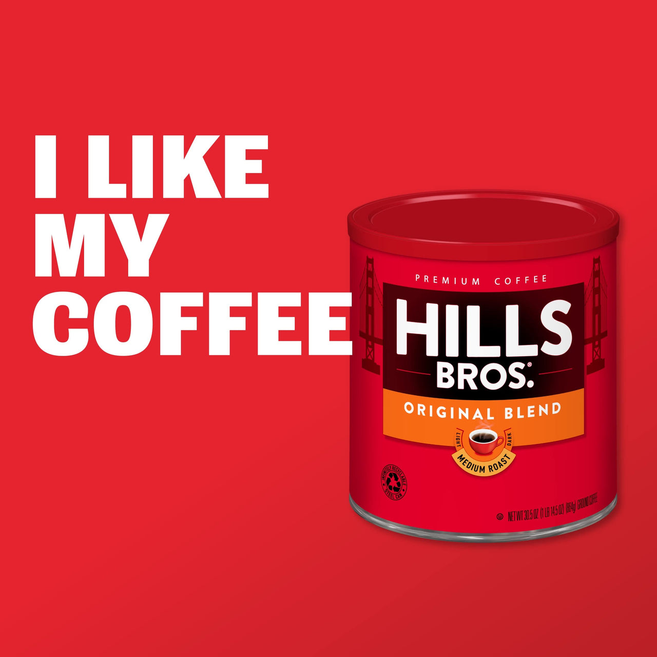 Hills Bros. Colombian Ground Coffee, Medium Roast, 12 Oz Bag - Arabica Coffee Beans, Medium, Full-Bodied, Smooth Coffee
