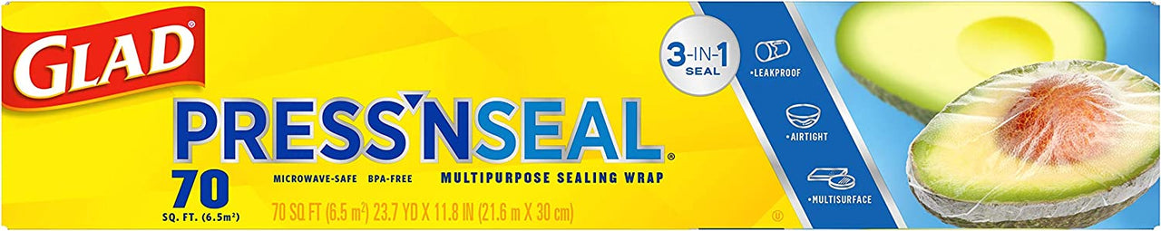Glad Press'n Seal Plastic Food Wrap - 70 Square Foot Roll (Package May Vary)