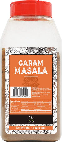 Soeos Garam Masala, garam masala powder, Indian 10-Spice Blend, All Natural Blend, Salt-Free, Vegan, No Colors, Gluten Friendly, Non-GMO, Authentic Indian Food Spices, Masala Seasoning, Garam Masala Bulk, 12oz.