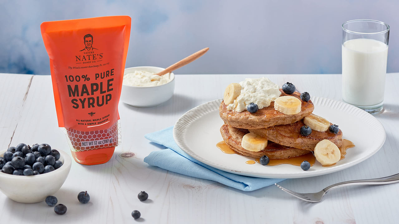 Nate's  100% Pure Maple Syrup - 10.75 oz Sustainable Pouch - 100% Real Maple Syrup with No Additives - All-Natural Topping for Waffles and Pancakes - Non-GMO Maple Syrup