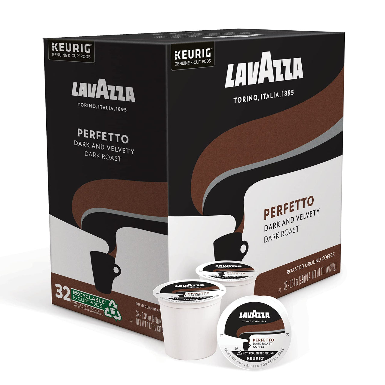 Lavazza Perfetto Single-Serve Coffee K-Cup Pods for Keurig Brewer, 32 Count, Full-bodied dark roast with bold, dark flavor and notes of caramel, 100% Arabica