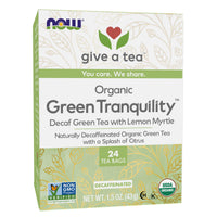 NOW Foods, Certified Organic Green Tranquility Tea, Decaf Green with Lemon Myrtle, Non-GMO, Premium Unbleached Tea Bags with No-Staples Design, 24-Count