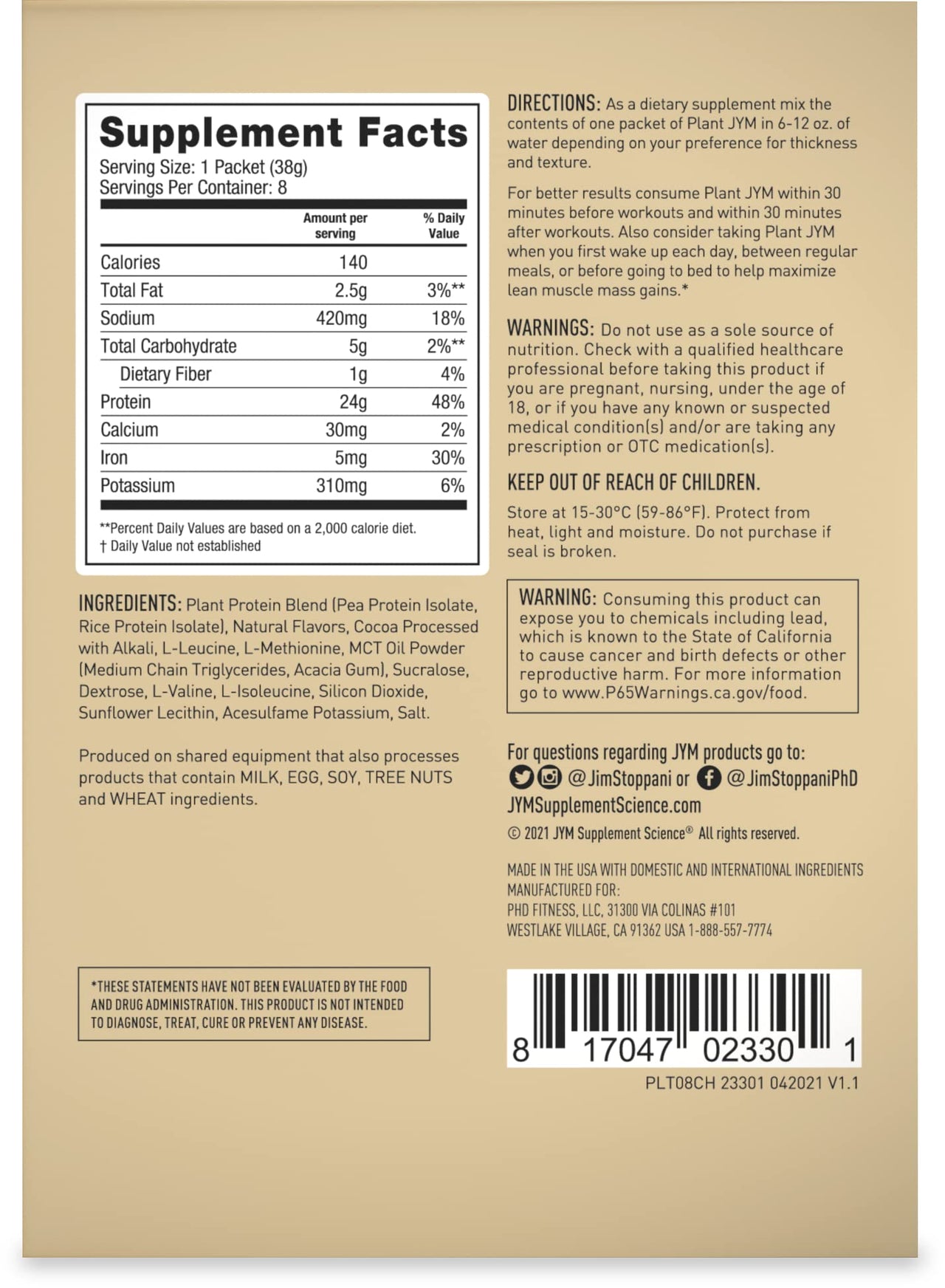 Plant JYM Chocolate Hazelnut Grab N' Go Dairy Free Plant Protein for Recovery, 5g BCAA, Lactose Free, Gluten Free for Men & Women, 8 Single Servings