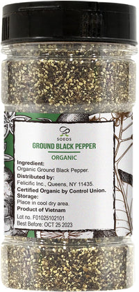 Soeos Organic Black Pepper Ground, Non-GMO, Freshly Peppercorn Powder Bulk, Packed to Keep Peppers Fresh, Ready to Use Peppercorns for Refill, 4 oz (113g), Organic Ground Black Peppe