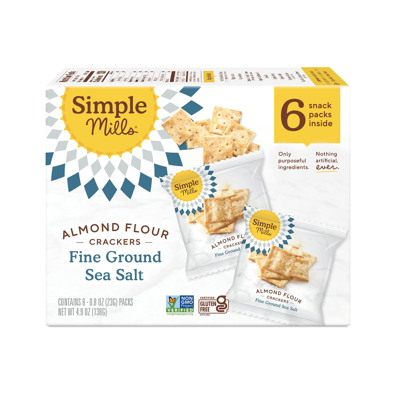 Simple Mills Almond Flour Crackers, Fine Ground Sea Salt Snack Packs - Gluten Free, Vegan, Healthy Snacks, 4.9 Ounce (Pack of 1)