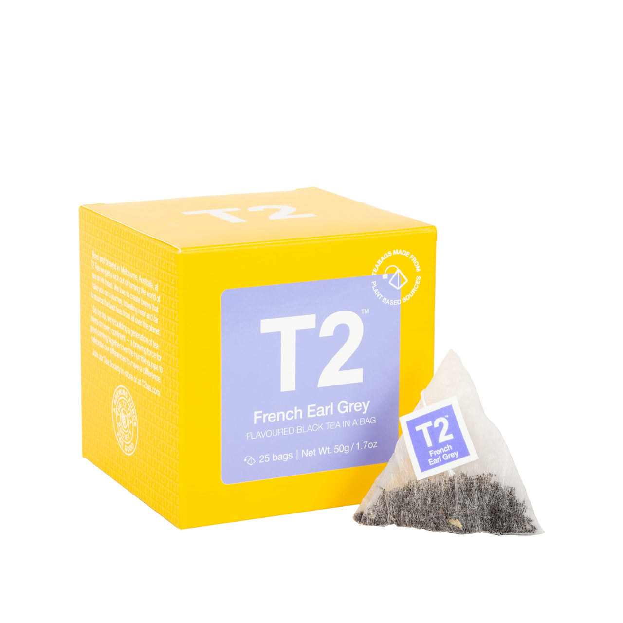 T2 Tea T2 French Earl Grey 25 Tea Bags Box, Fine Black Tea With Bergamot and Petals, YELLOW (B125AE018)