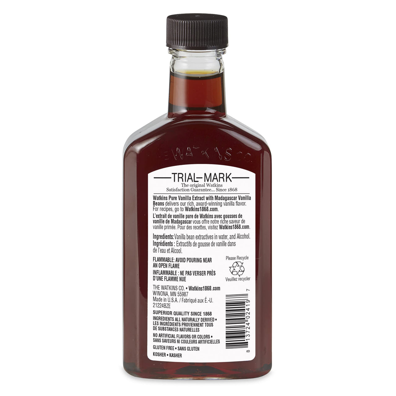 Watkins Pure Vanilla Extract, with Madagascar Vanilla Beans, Non-GMO, Kosher, 4 oz. Bottle, 1-Pack