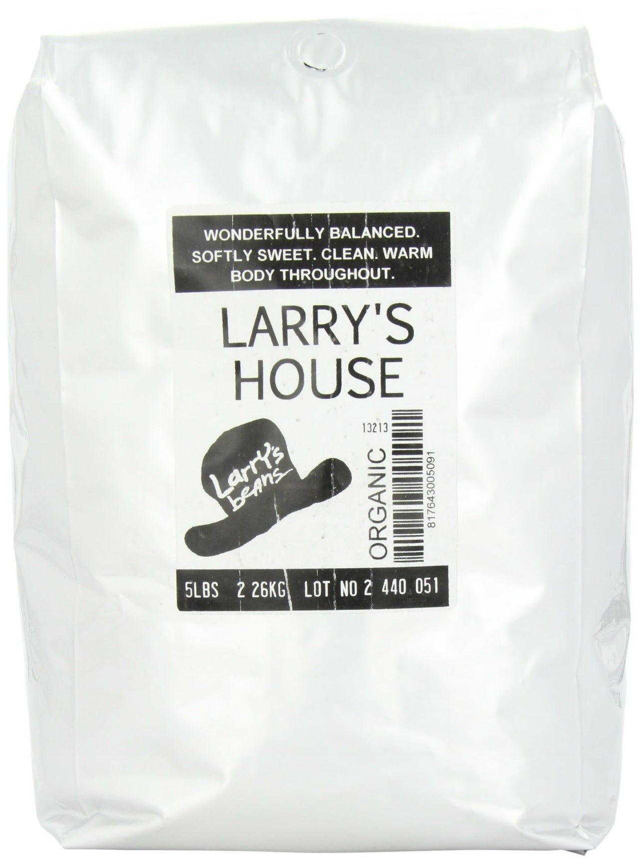 Larry's  Coffee Organic Fair Trade Whole Bean 5 pound pack of FBA278517, Larry's  House Blend, 80 Ounce