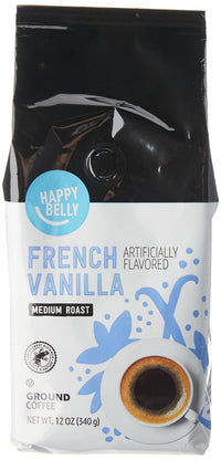 Happy Belly French Vanilla Flavored Ground Coffee, Medium Roast, 12 Ounce