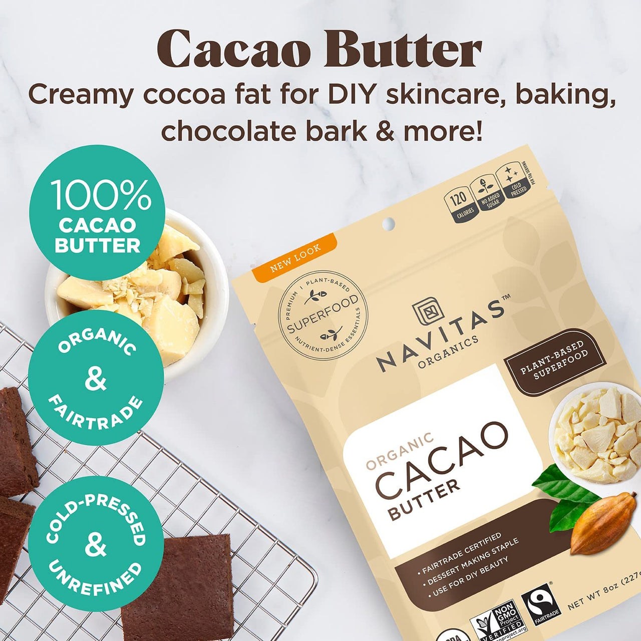 Navitas Organics Cacao Butter, 8 Ounce  Organic, Non-GMO, Fair Trade, Gluten-Free